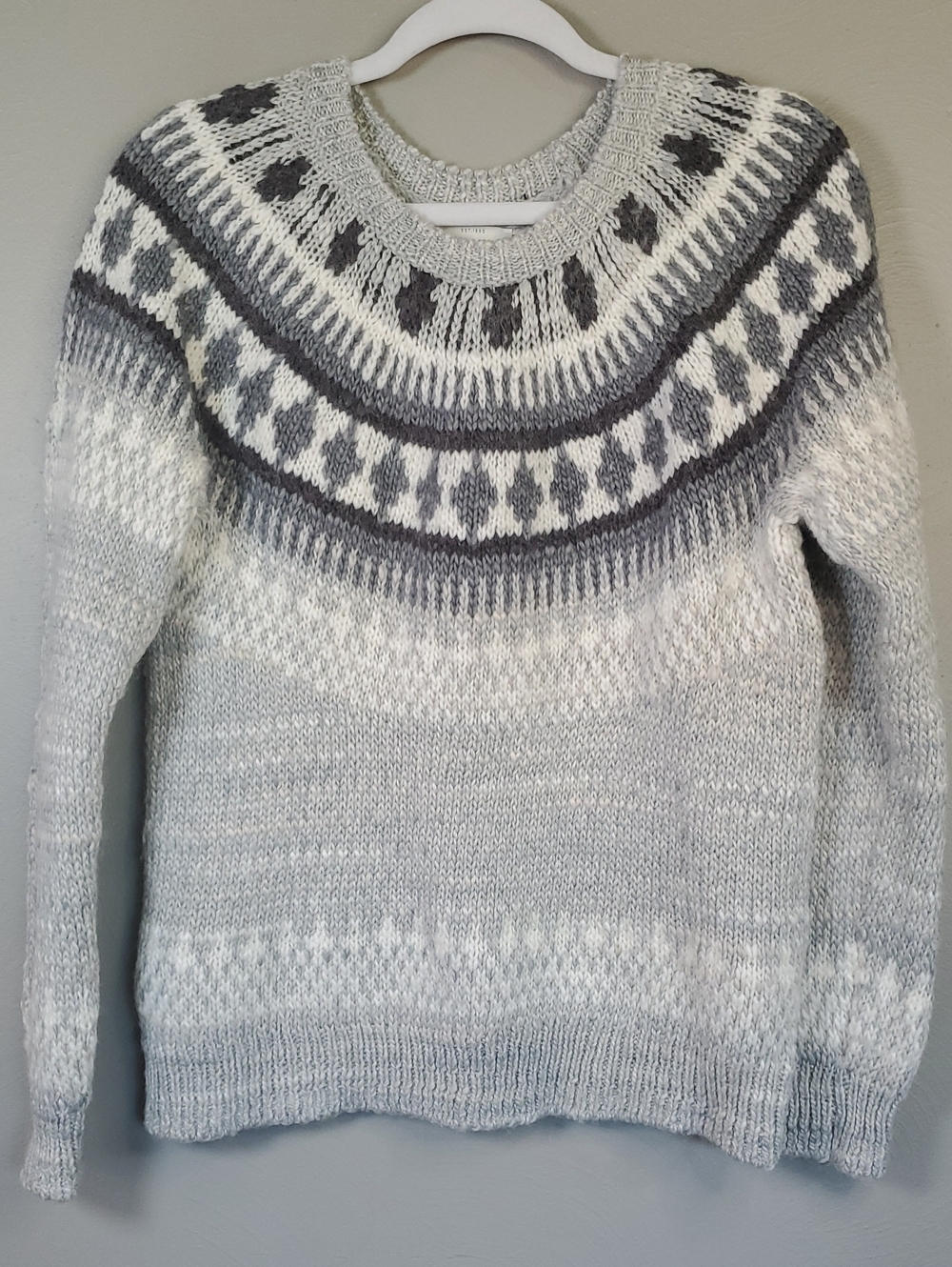 Women's Lucky Brand Gray & White Nordic Pattern Sweater. Medium